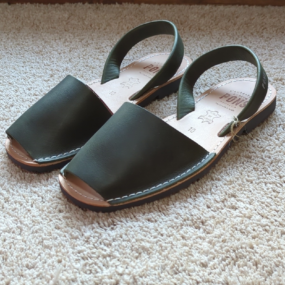 PONS Forest Green Leather Avarcas